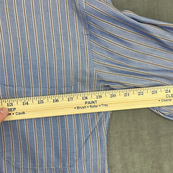 Paul Fredrick‎ Men’s LS Oxford Dress Shirt Blue Stripe Size 17-32 Trim Fit - Picture 6 of 10